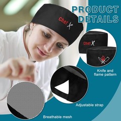 6 Pieces Unisex Chef Hats Adult Black Elastic Kitchen Cooking Baker Caps Skul…