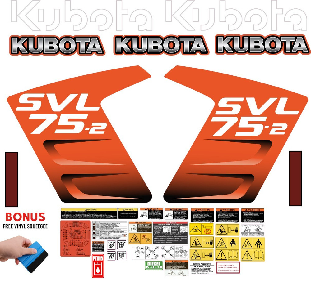 Fits KUBOTA SVL75-2 Decal Kit Skid Steer / safety decals /3M VINYL