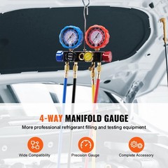 4 Way AC Manifold Gauge Set 5ft Hoses for R134A R22 R12 R410A HVAC Auto