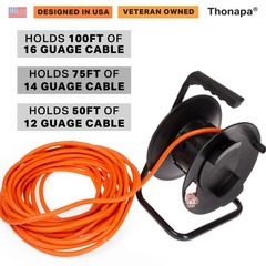 Extension Cord Storage Reel, Black – Portable Cable Reel with Metal Stand 100 Ft