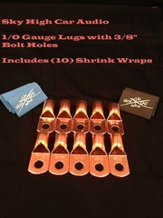 (10) 1/0 Gauge Copper Ring Terminals 3/8″ BLUE/BLACK Heat Shrink Tubing LUGS