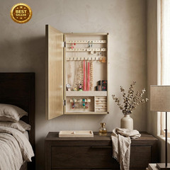 Hives & Honey Jamie Wall Mounted Jewelry Mirror Cabinet, Champagne – Hidden Jewe