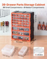 VEVOR 39-Drawer Storage Organizer Plastic Drawer Parts Storage Cabinet Stackable