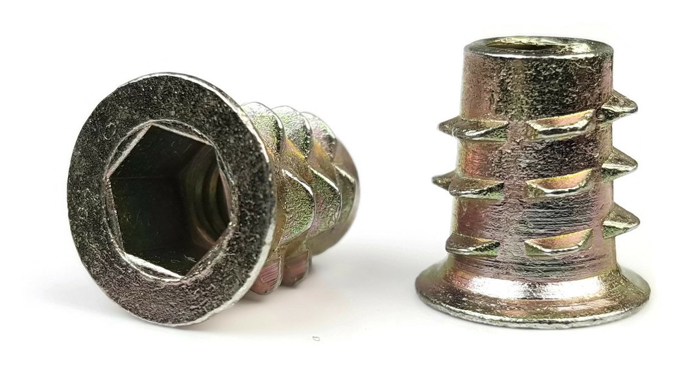 EZ-LOK Die Cast Zinc Flange Hex-Drive Threaded Inserts for Wood – 1/4″-20