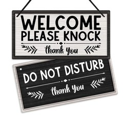 Grey Welcome Please Knock Office Door Signs PVC Do Not Disturb Hanger Plaque