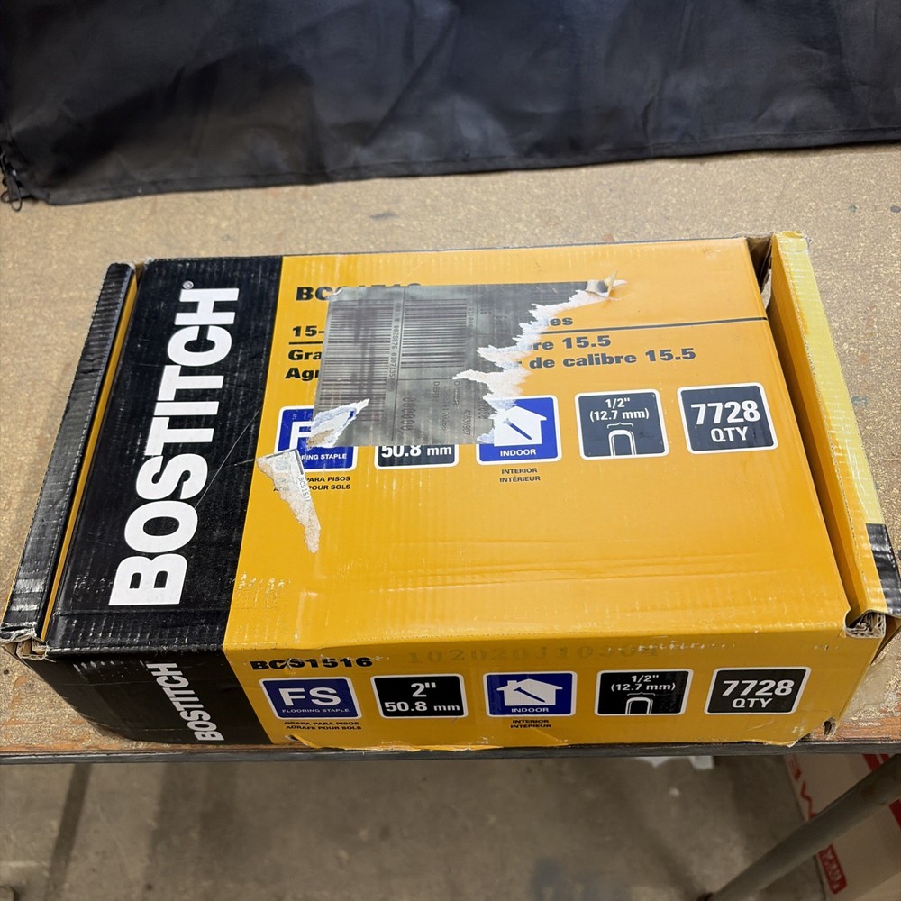 NEW Case QtY 7728 Bostitch BCS1516 1/2” Crown w/2″ Leg 15-1/2 Ga Floor Staples