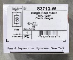 Pass & Seymour S3713-W Single White Receptacle 15A 125V Clock Hanger Outlet NEW