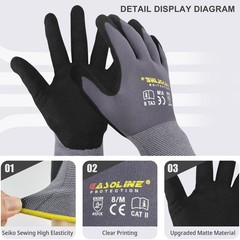 Gasoline Work Gloves Microfoam Nitrile Coated-12 Pairsseamless Knit