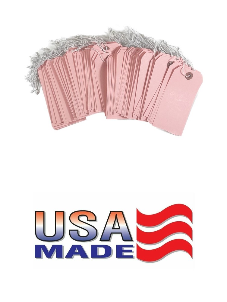 100 – 4 3/4″ x 2 3/8″ Pink Inventory Tags Strung with ELASTIC Stretchable String