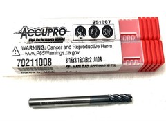 Accupro 70211008 3/16″ 5FL Corner Radius End Mill .015R Solid Carbide AlTiN NEW