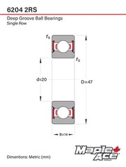 6204-2RS Ball Bearing 20x47x14mm 6204 2RS Rubber Sealed (Qty 100)