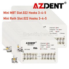 AZDENT Dental Orthodontic Brackets Mini Roth/MBT 022 345 Hooks Metal 20Pc/Pack