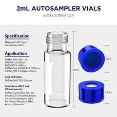2ml Sample Vials+Caps Screw Top Pack of 100 Clear Lab Vial Small Glass Bottles