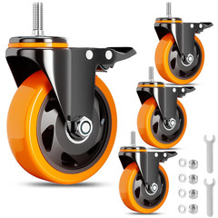 Stem Caster Wheels 4 Inch Heavy Duty Threaded Stem Mount Casters Set of 4 With