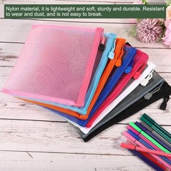6 Pack Mesh Cosmetic Bags A5 Nylon Pencil Cases Zipper Organizer Black