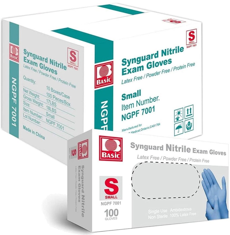 4 MIL SYNGUARD NITRILE EXAM GLOVES (BLUE) SIZE: S. 10 boxes in case
