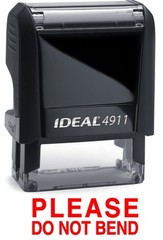 PLEASE DO NOT BEND stamp text on IDEAL 4911 Self-inking Rubber Stamp, RED INK