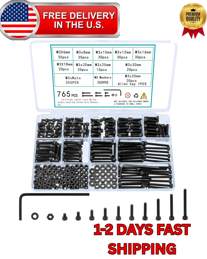 Screws Bolts and Nuts Assortment Kit, Small Hex Socket Head Cap M3 (765 Pcs)