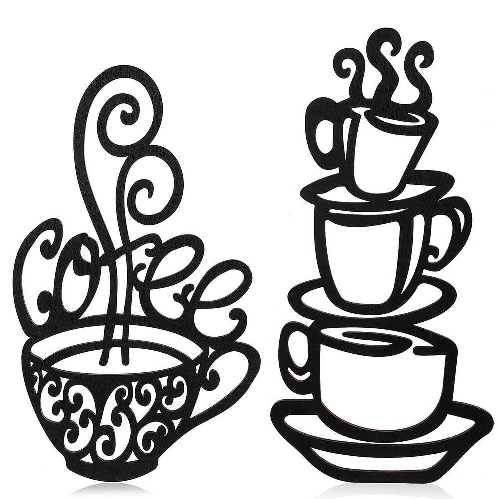 Jetec 2 Pieces Coffee Wall Decor 11.8 x 5.83 inches, 5.9 x 9.84 Black