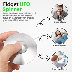 UFO Fidget Spinner Toy for Kids Adults, Alloy Metal 0.5 inches, Silver