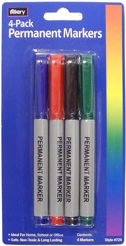 Allary Permanent Markers 4 Pack Blue, Red, Black, Green