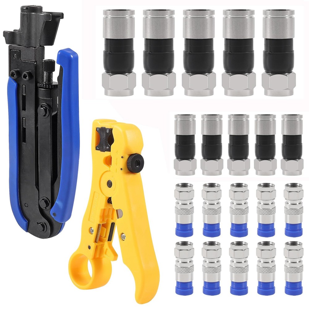 20Pcs F Type RG6 Compression Connectors Coaxial Cable Crimper Kit with Wire…