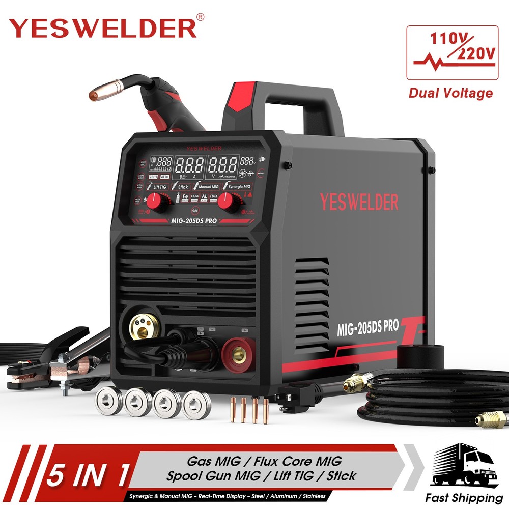 200A 5-in-1 MIG Welding Machine 110/220V Dual Voltage Gas/Flux/Spool/TIG/Stick
