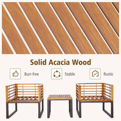 3-Pieces Acacia Wood Outdoor Bistro Patio Conversation Set Table and Chair with