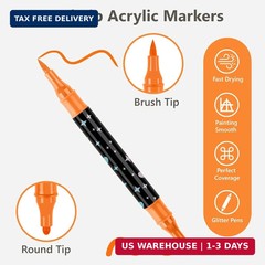 24 Colors Dual Tip Acrylic Paint Marker Pens Set, Multifunctional Acrylic Tips w
