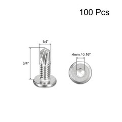 100pcs Hex Socket Self Tapping Screws 1/4 x 3/4″ 410 Stainless Steel Silver