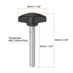 4pcs M8x50mm Male Thread Tee Wing Knob Thumb Screw Clamping Knob Grip Black