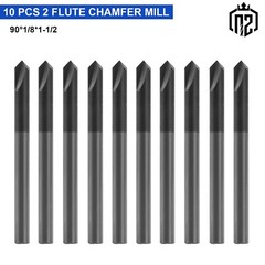 10PCS 90 Degree 2 flute 1/8″ x 1-1/2″ Solid Carbide Chamfer Mills – AlTiN Coated