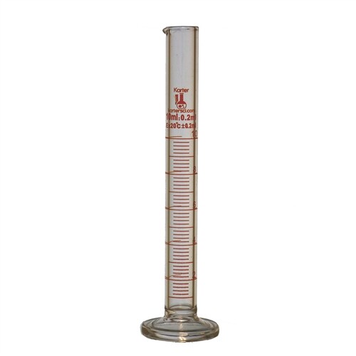 10ml Graduated Cylinder, Glass, Round, Karter Scientific 412B2 (Pack 10)