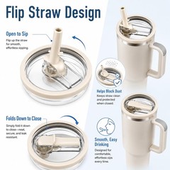 2 Pack 40oz LeakProof Tumbler Flip Straw StanleyLid Replacement White