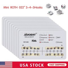 10 Kit Dental Orthodontic Metal Brackets Braces Mini Roth Slot.022 3-4-5 Hooks H