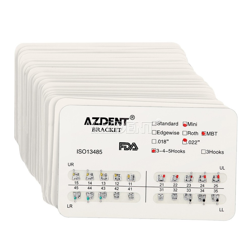 10Packs AZDENT Dental Orthodontic Brackets Braces Metal Mini MBT 022 3-4-5 Hooks
