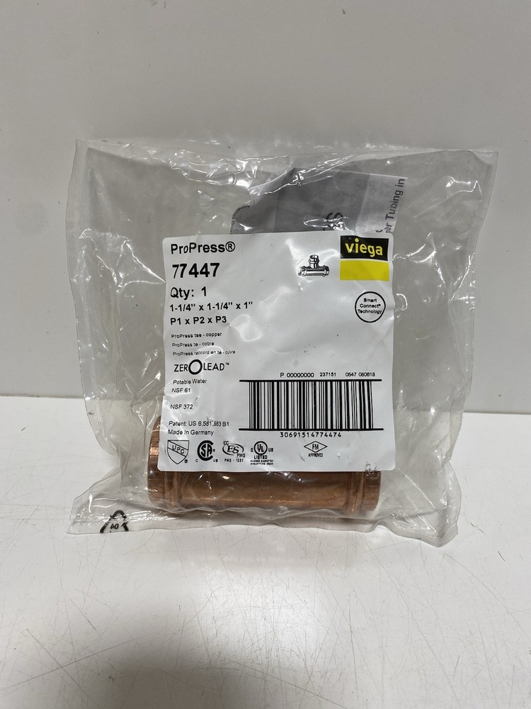 Viega 77447 ProPress 1-1/4 in. x 1-1/4 in. x 1 in. Press Copper Tee
