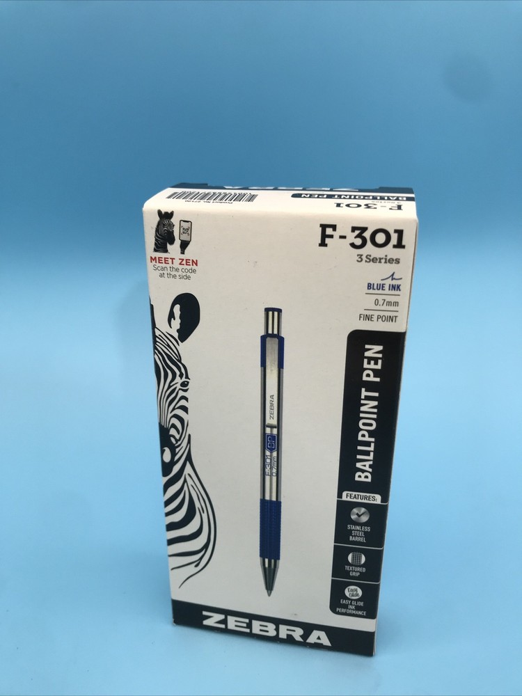 12 Pack Zebra F-301 Retractable Ballpoint Pen Stainless Steel Fine Point 27120