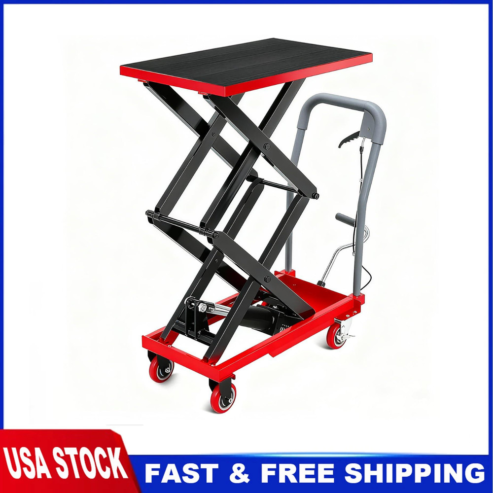 Hydraulic Double Scissor Lift Table Cart 330lbs Capacity 11-50″ Lifting Height