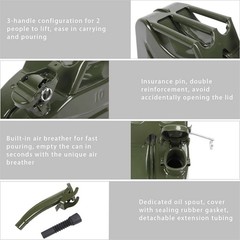 10L Gas Metal Can Gasoline Fuel Container Diesel Tank Green w/ Inverted Oil Pipe