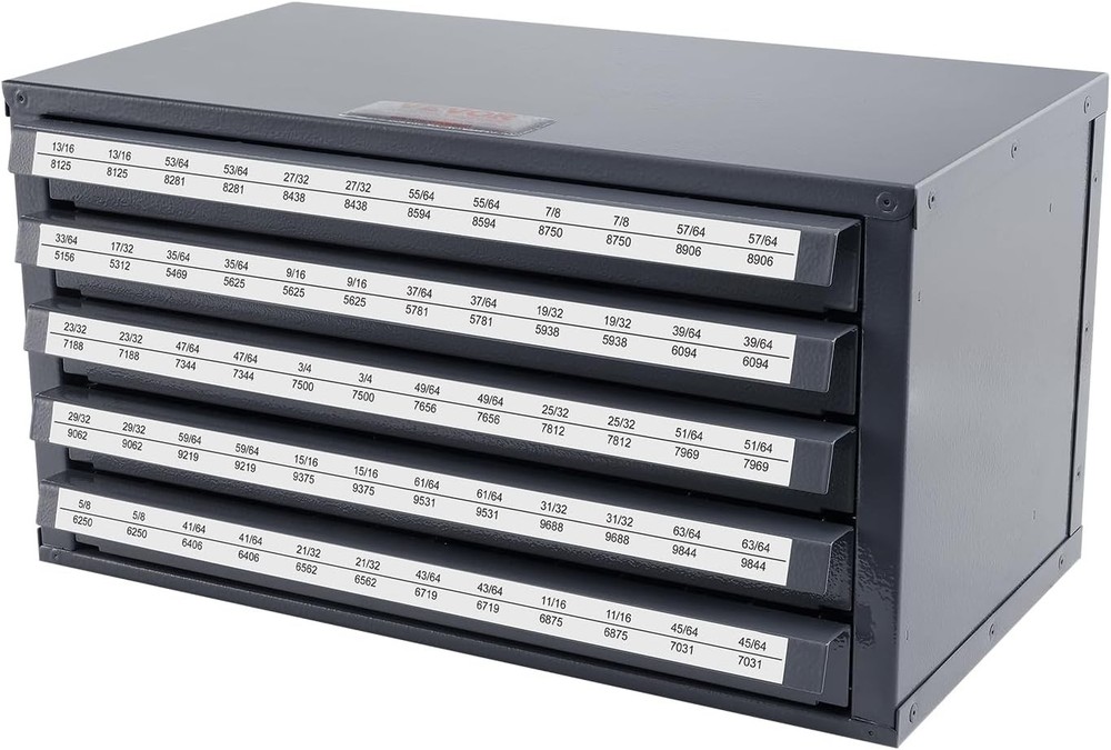 VEVOR Drill Bit Dispenser Cabinet, Five-Drawer (33/64″ to 63/64″)-old, Black