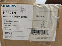 Siemens HF321N Fusible Safety Disconnect Switch 30A 240VAC 3P 3PH NEMA 1 NOS