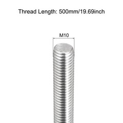 Fully Threaded Rod M10x500mm 1.5mm Pitch 304 Stainless Steel Right Hand