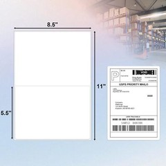 50 Half Sheet Shipping Labels 8.5×5.5 Self Adhesive 2 Per Sheet For Laser Inkjet