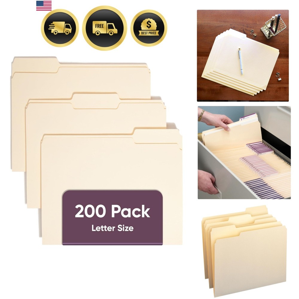 File Folders Letter Sized, 1/3-Cut Tab, Assorted Positions, Letter Size Manil…
