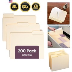 File Folders Letter Sized, 1/3-Cut Tab, Assorted Positions, Letter Size Manil…