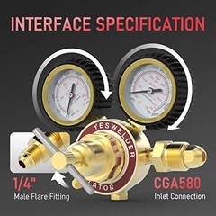 Nitrogen Regulator W/ Hose Output Pressure Inlet Connection Copper ‎Hand Powered