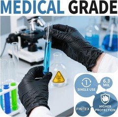 FINITEX Black Nitrile Disposable Medical Exam Gloves – 100/1000 PCS 6.3mil Po…