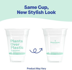 Repurpose 100% Compostable Plant-Based Clear Cold Cups, 16Oz, 50 Count