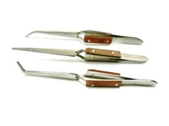 Fiber Grip Cross Lock Tweezers Self Closing 6″ Set – Curved + 90° + Straight Tip
